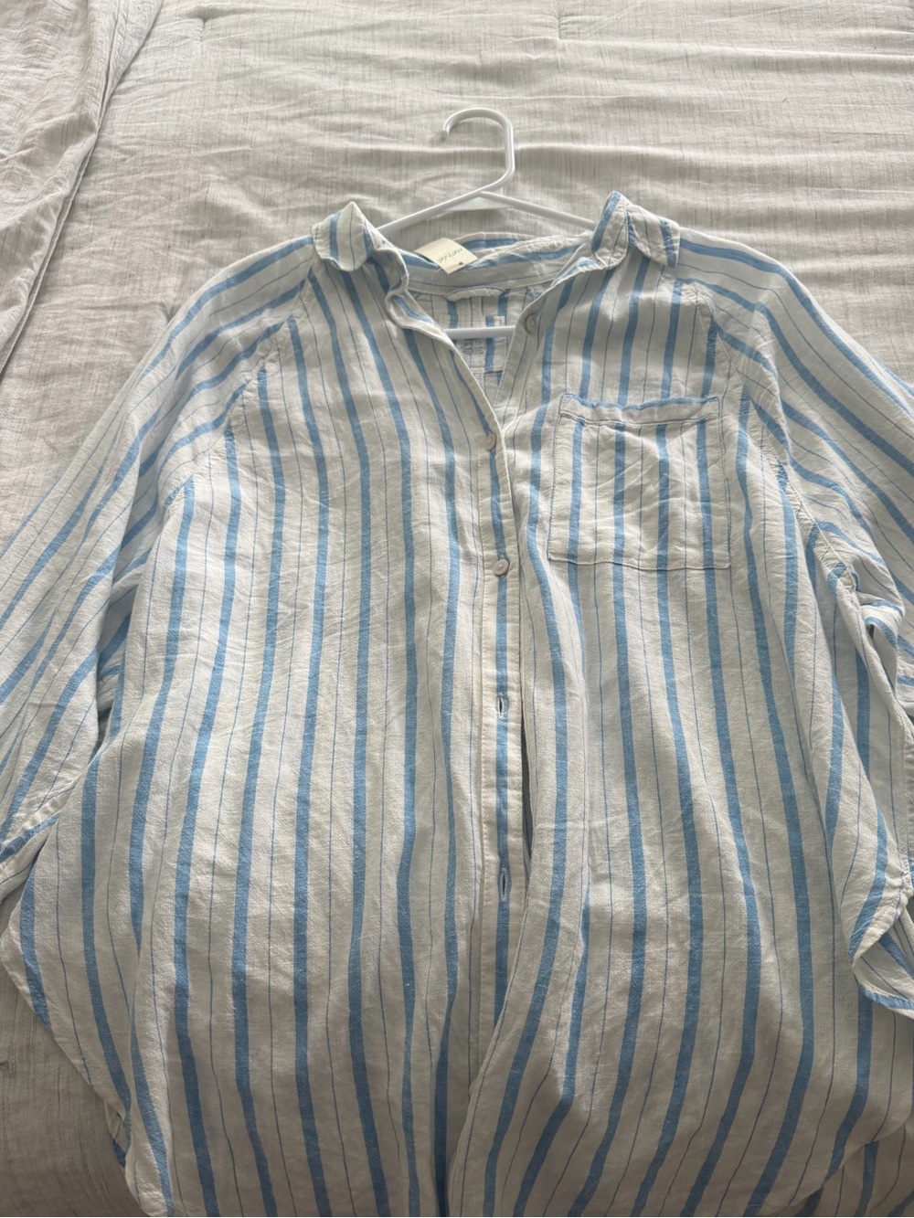 Light Blue Striped Womens  Button-Up Shirt